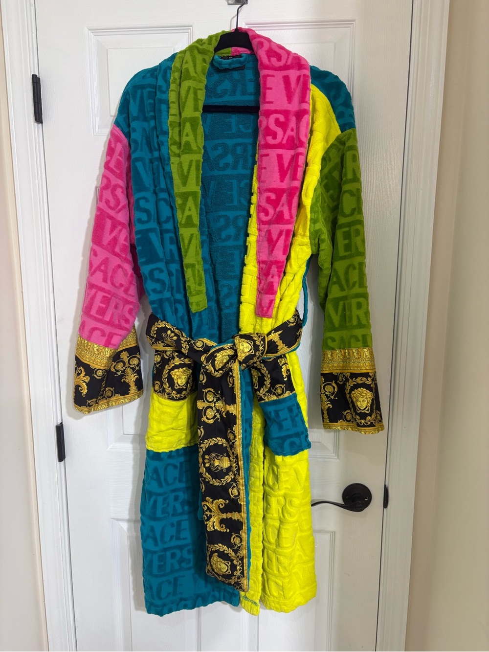 Versace Bright Turquoise, Hot Pink & Lime Hooded Terry Robe